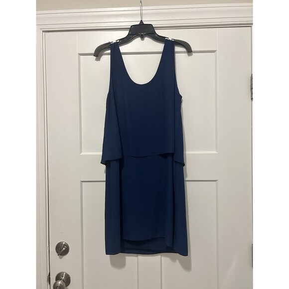 Amanda Uprichard Sleeveless Mini Dress Size Large V Neck Navy Blue Layer Chiffon - Picture 6 of 6